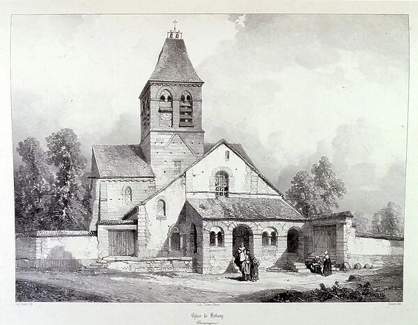 8th century, Romanesque L eglise de Betheny, in the village of Betheny, France 1857, Illustrated in Voyages pittoresques et romantiques (Picturesque and romantic journeys in ancient France), by Isidore Taylor, (baron Taylor) 1857