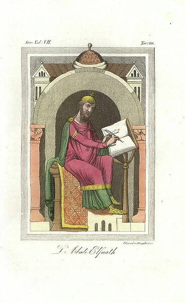 Abbot Elfnoth of Westminster Cathedral, died 980. Handcoloured copperplate engraving by Giarre e Stanghi from Giulio Ferrario's Costumes Ancient and Modern of the Peoples of the World, 1847