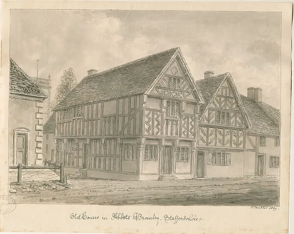 Abbots Bromley Old Houses: sepia drawing, 1839 (drawing)