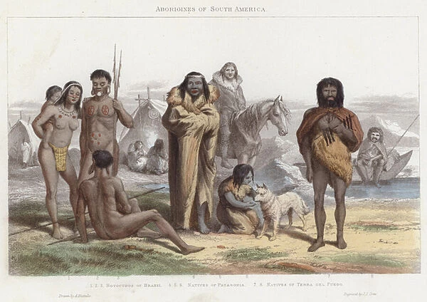 Aborigines of South America (coloured engraving)