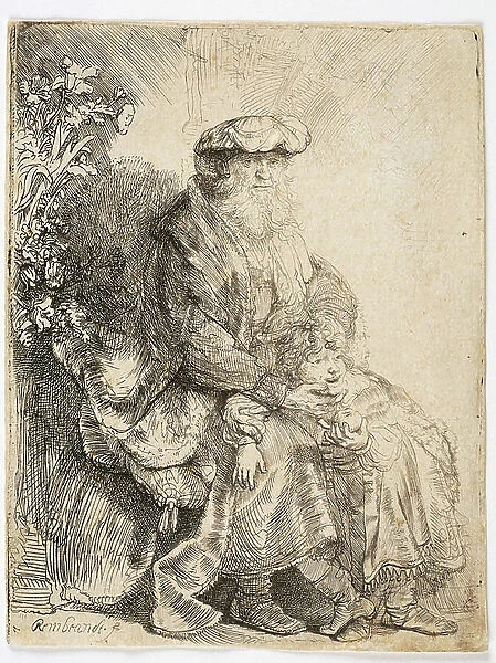 Abraham caressing Isaac, 1637 (Etching)