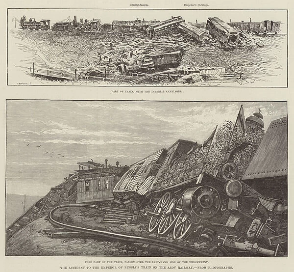 The Accident to the Emperor of Russias Train on the Azov Railway (engraving)