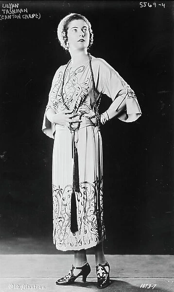 Actress Lilyan Tashman, Fashion Portrait in Canton Crepe Dress, Bain News Service, 1920 (b / w photo)