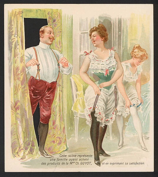 Advertisement for braces and suspenders from Maison Guyot (chromolitho)