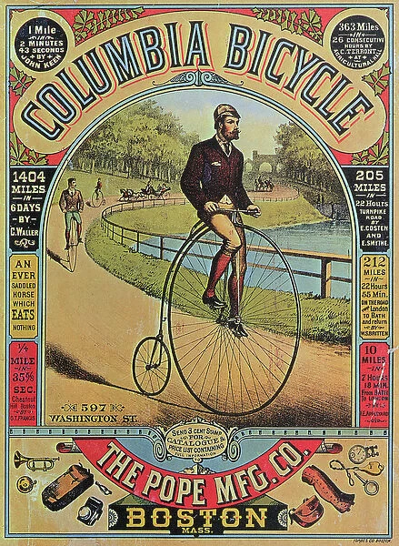 Advert for the Columbia Bicycle by The Pope MFG Co. Boston (colour litho)