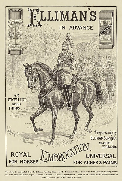 Advertisement, Ellimans Royal Embrocation (engraving)