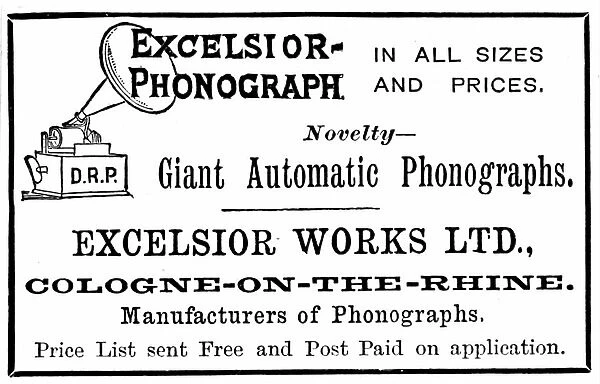 Advertisement for a Excelsior Phonograph, 1850