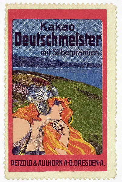 Advertising in the form of a stamp for chocolate Deutschmeister: ' Kakao Deutschmeister mit Silberpraemien'. Chromolithography, Germany, 19th century