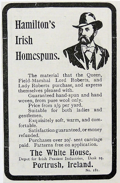 Advertisement for Hamilton's Irish Homespun woollens