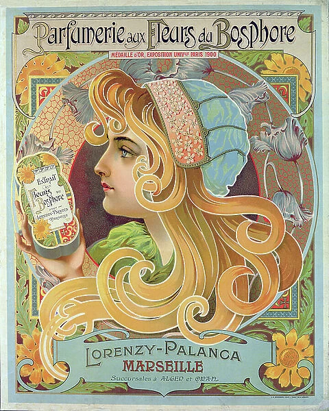 Advertisement for Lorenzy-Palanca perfume shop, Marseille, c.1900 (colour litho)