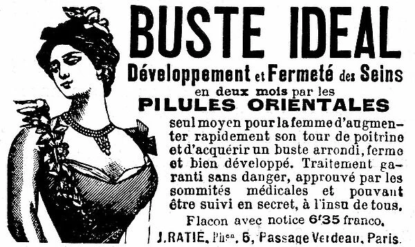 Advertising for oriental pills developing an Ideal bust, early 20th century (print)