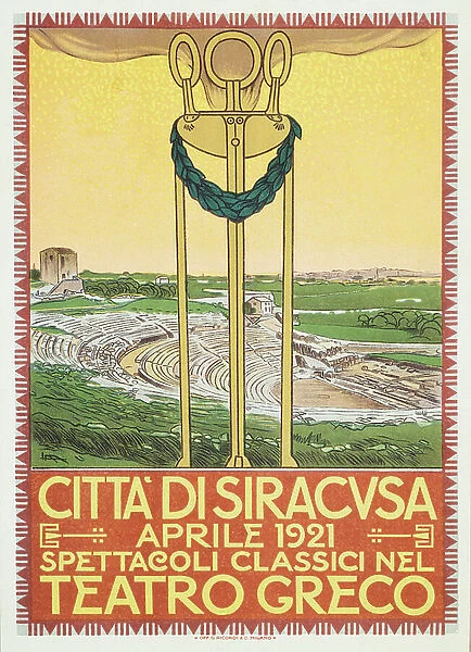 Advertising poster for the theater season in the greek arena of Syracuse, Italy, 1921