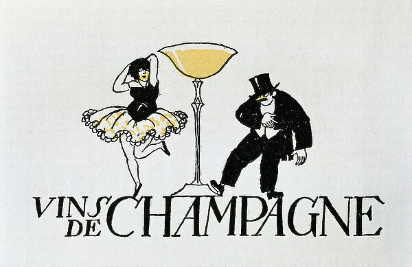 Advertising vignette for Champagne wines representing a couple dancing around a cup