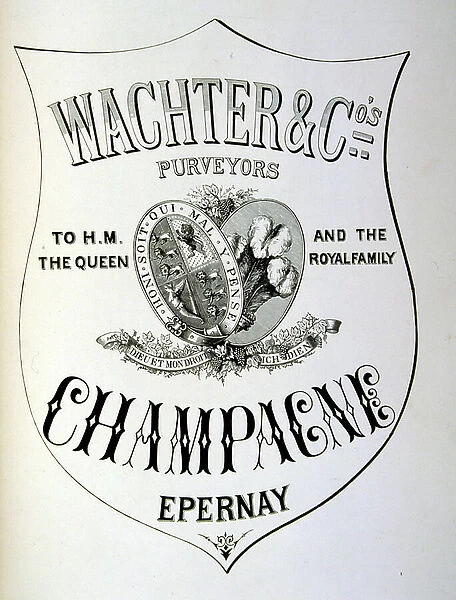 Advert for Wachter & Co purveyors of Champagne to Queen Victoria. 1877