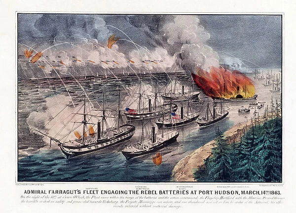 Admiral Farraguts Fleet engaging the Rebel Batteries at Port Hudson, March