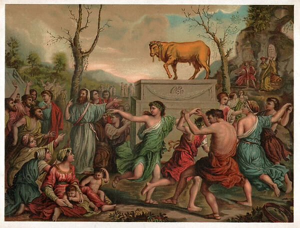 Adoration of the golden calf. circa 1900 (illustration)