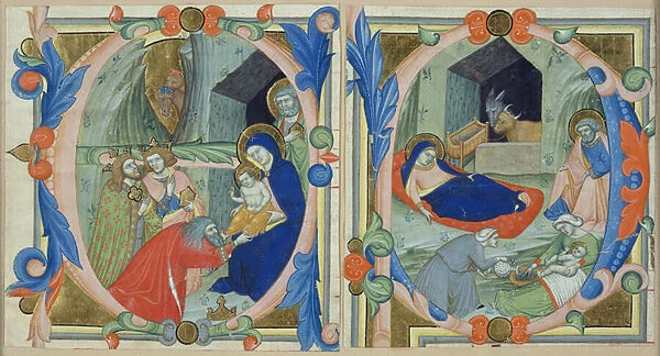 The Adoration of the Magi, in the initial E, and the Nativity