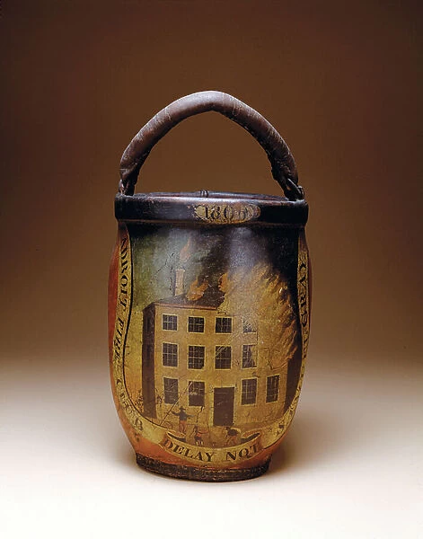 Adroit Fire Club bucket, 1830-40 (painted leather with iron rings)