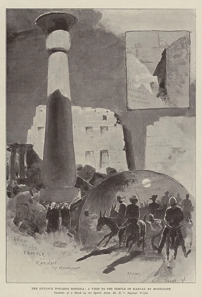 The Advance towards Dongola, a Visit to the Temple of Karnak by Moonlight (litho)