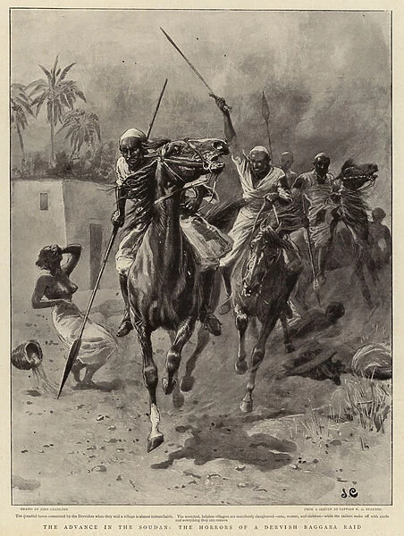 The advance in the Soudan, the Horrors of a Dervish Baggara Raid (litho)