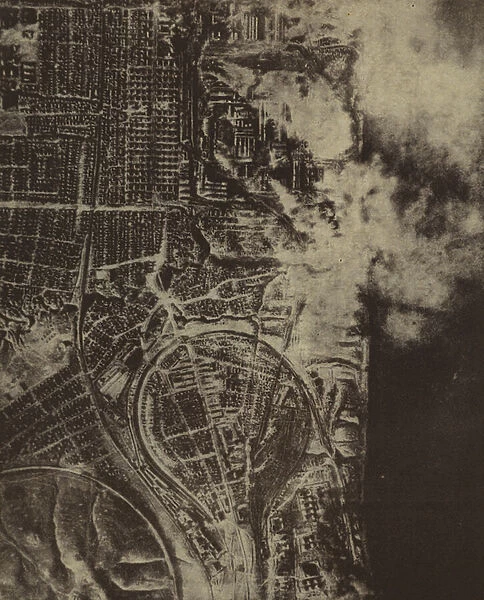 Aerial view of Stalingrad, USSR, World War II, 1942 (b  /  w photo)