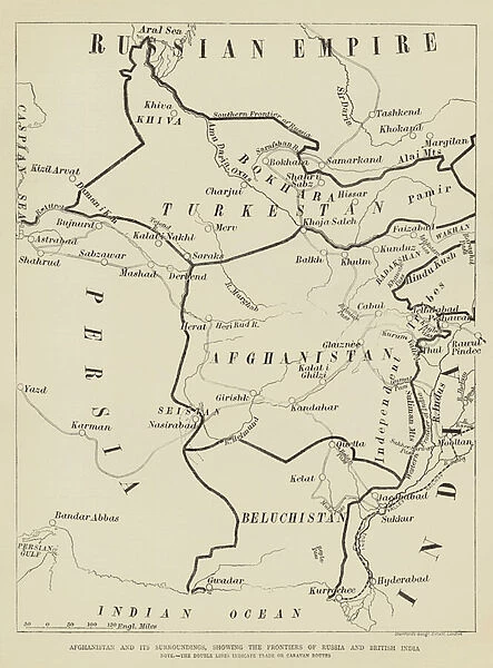 Afghanistan and its Surroundings, showing the Frontiers of Russia and British India (engraving)