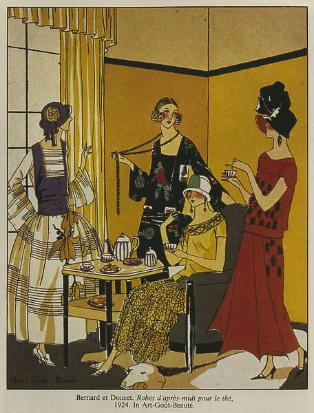 Afternoon dresses for tea, fashion plate from Art Gout Beaute magazine