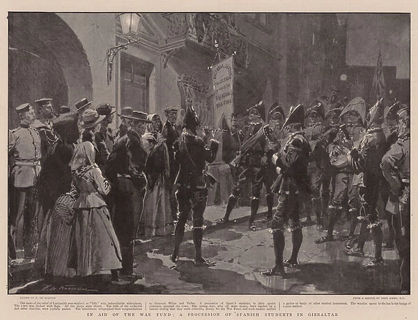 In Aid of the War Fund, a Procession of Spanish Students in Gibraltar (litho)