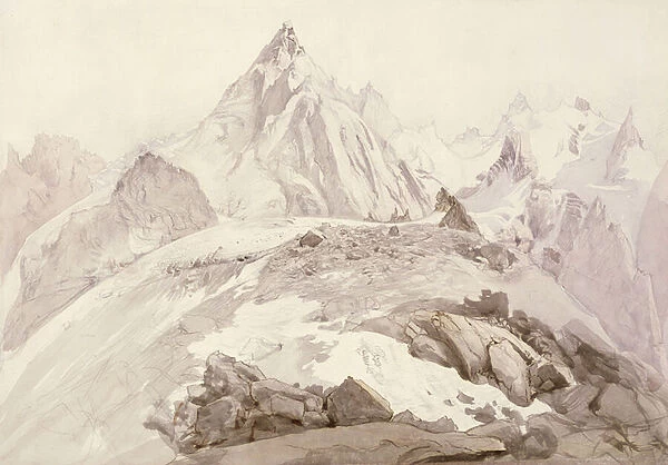 Aiguilles de Chamonix, c. 1850 (pencil, pen and ink and wash on card)