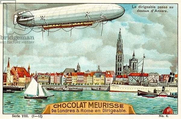The airship passing over Antwerp (chromolitho)