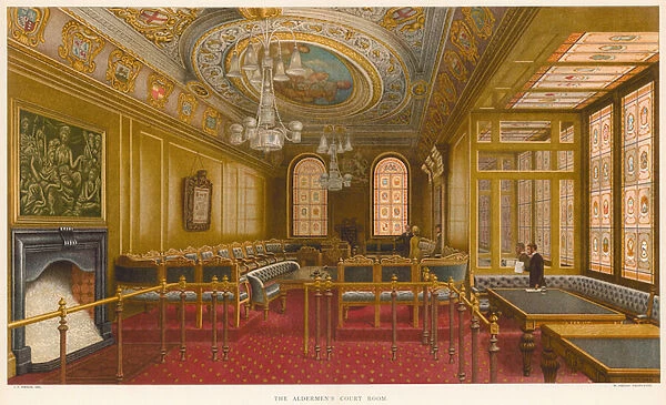 The Aldermens Court Room, Guildhall, London (colour litho)
