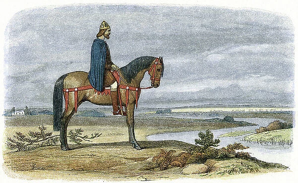 Alfred the Great (849-899) Anglo-Saxon king of Wessex from 871. Alfred planning how to capture the Danish / Viking fleet - 885. Colour-printed wood engraving London 1864