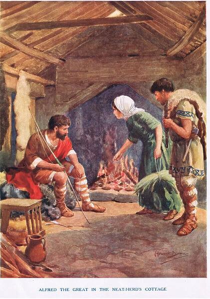 Alfred the Great in the Neat-Herds Cottage, illustration from Madame Tussauds (colour litho)