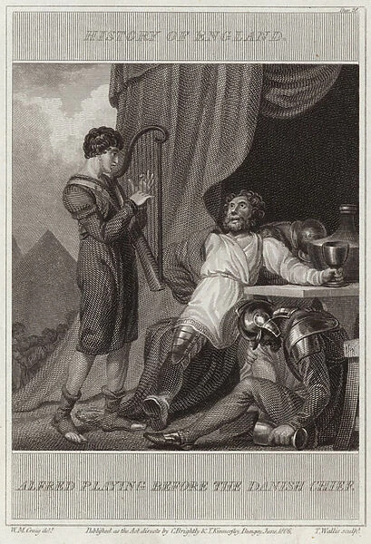 Alfred playing before the Danish Chief (engraving)