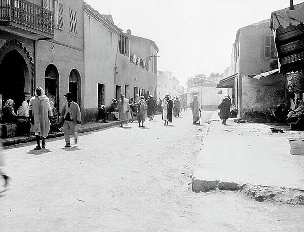 Algeria, Tlemcen: animated view of a street in the city of Tlemcen, 1903
