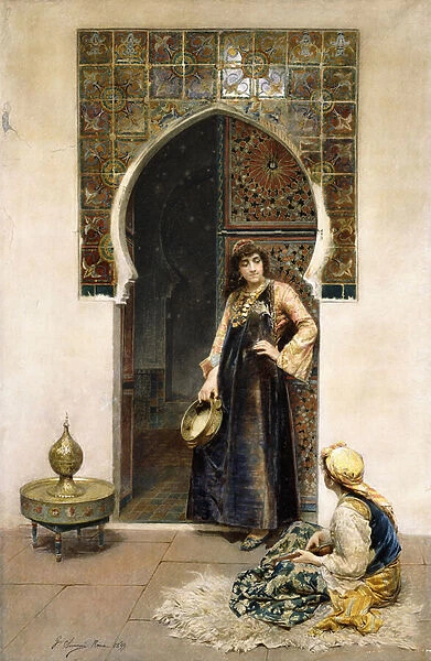 An Algerian Woman and a Musician at a Doorway, 1899 (watercolour on paperboard)