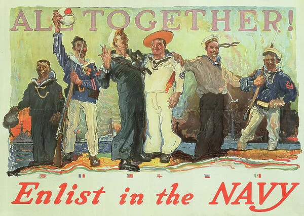 All Together Enlist in the Navy, World War One recruitment poster (colour litho)
