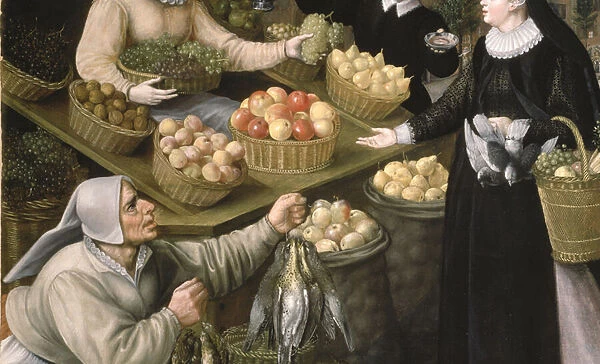 An Allegory of Autumn: a fruit and vegetable stall above the Weinmarkt in Frankfurt am Main, 1594 (oil on canvas)