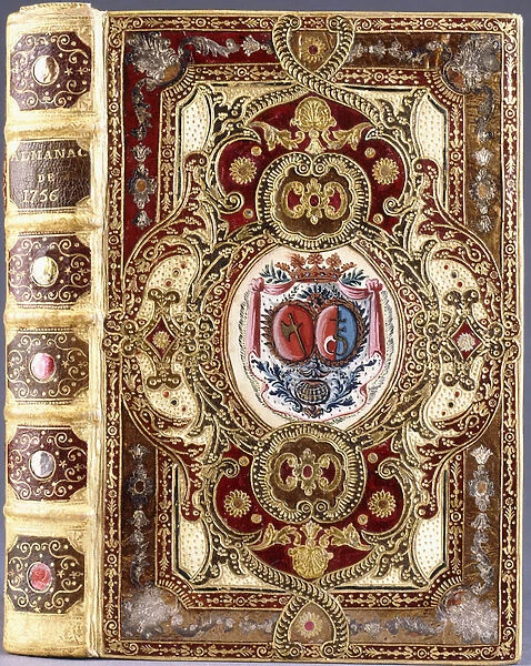 Almanach Royal, 1756 (morocco leather gilt, mica, gouache)