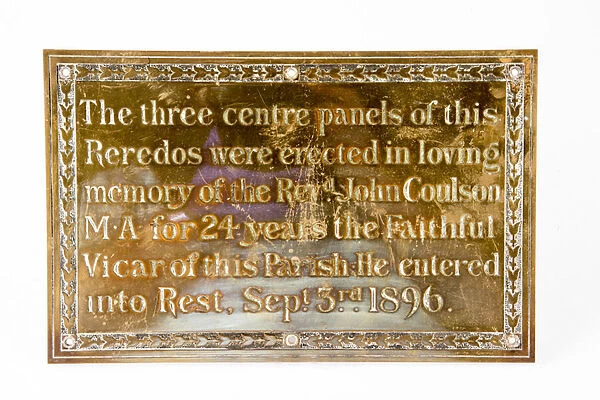 Altar plaque from Holy Trinity Church, South Shields, c. 1896 (brass)