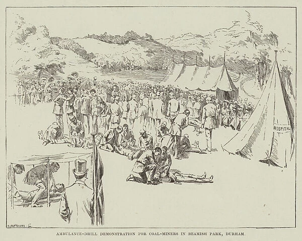 Ambulance-Drill Demonstration for Coal-Miners in Beamish Park, Durham (engraving)