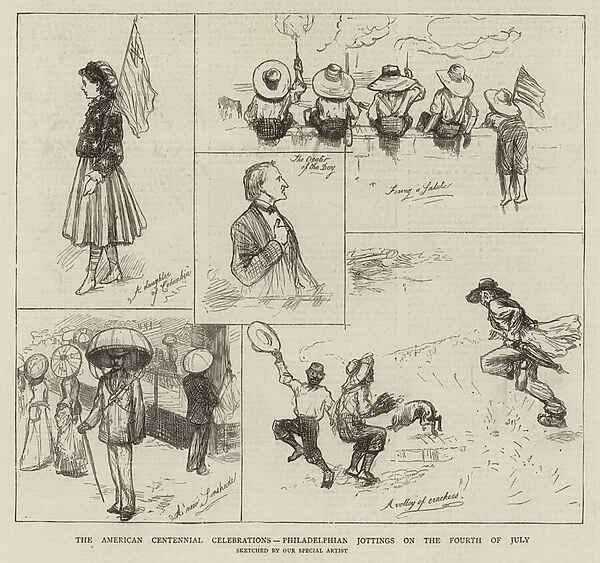 The American Centennial Celebrations, Philadelphian jottings on the Fourth of Jury (engraving)