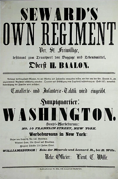 American Civil War, Recruiting Poster for a German Regiment