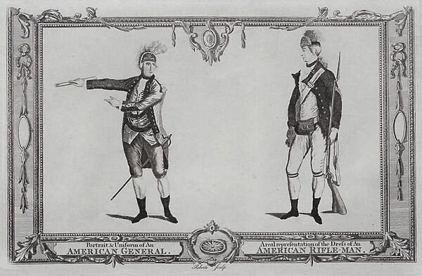 American general and rifleman of the American Revolutionary War (engraving)