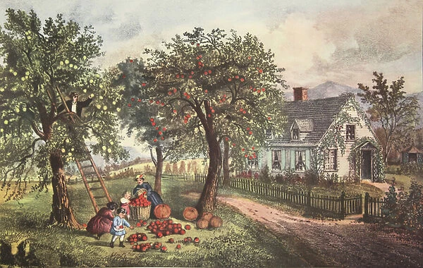 American Homestead - Autumn, pub. 1869, Currier & Ives (colour litho)