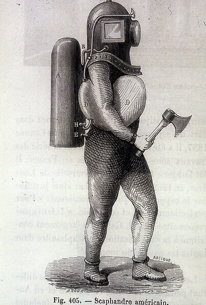 American Scaphandre - in 'The wonders of science', by Louis Figuier, 19th century