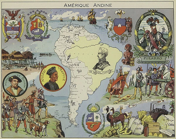 Amerique Andine (colour litho)