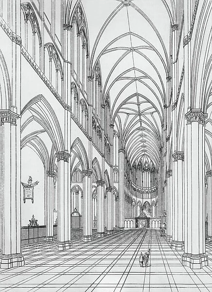 Amiens cathedral in France, built in 13th century, engraving