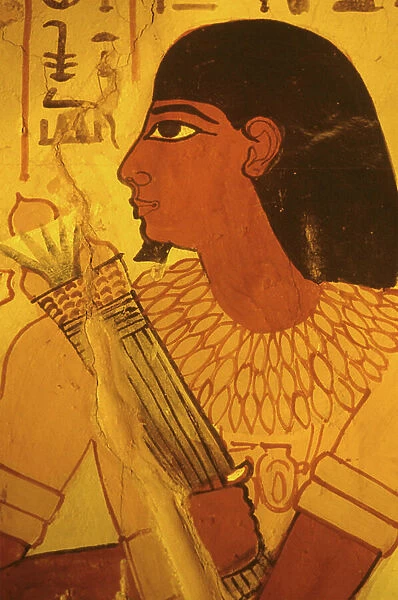 Ancient Egypt, Tomb of Sennufer, wall painting, mural, fresco, Sennufer receiving lotus buds, Mayor of Thebes, overseer under Amenophis II, 18th Dynasty, New Kingdom, Thebes, Luxor (photo)