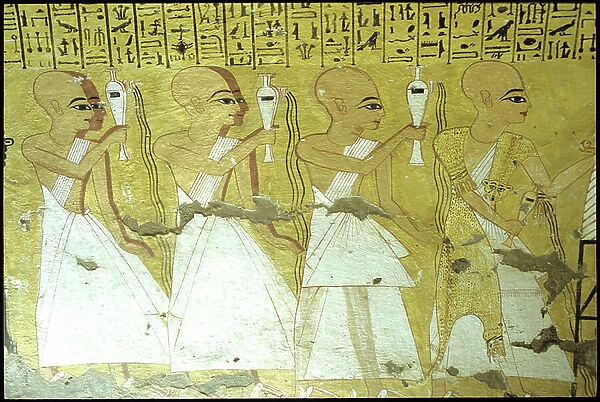Ancient Egypt, Wall painting Tomb of Inherkhau, Thebes, Tomb of the Nobles, 20th dynasty, Priests pouring libations for Inherkhau (photo)